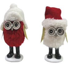 Deux hiboux de Noël décoratifs avec bonnets et lunettes