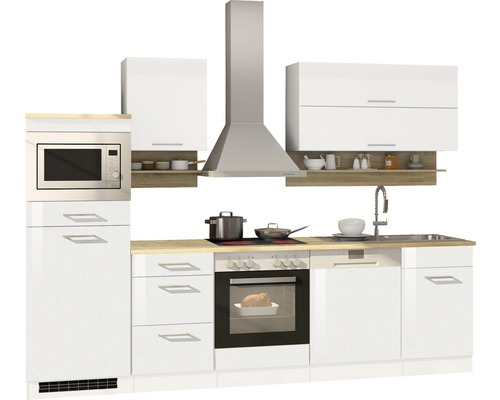 Cuisine équipée avec micro-ondes, hotte aspirante, plaque de cuisson et four