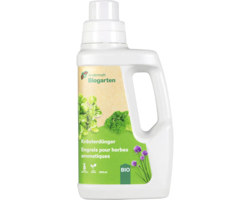 Engrais pour herbes aromatiques Andermatt Biogarten 500 ml Engrais pour herbes aromatiques Andermatt Biogarten dans une bouteille blanche