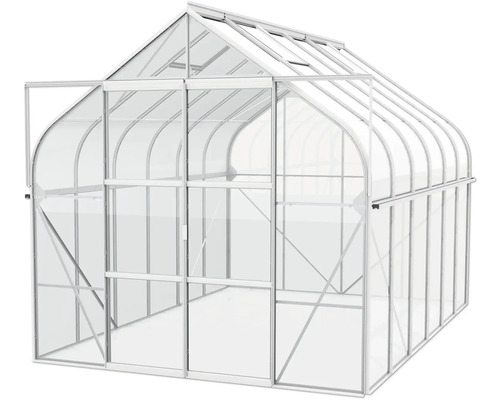 Serre avec cadre en acier et panneaux de verre