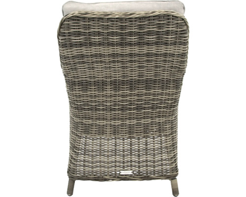 Rückansicht eines Korbsessels mit Polsterauflage