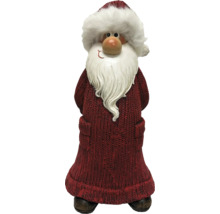 Dekorativer Weihnachtsmann aus Kunstharz mit gestrickter Jacke und Mütze als Weihnachtsdekoration