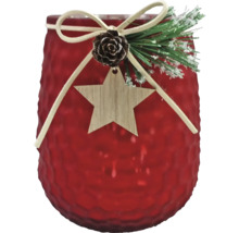 Verre décoratif avec pomme de pin, étoile en bois et sapin artificiel comme décoration