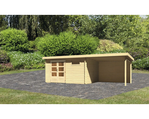 Abri de jardin Karibu Noorvik 8 avec extension de toit de 3 m, paroi arrière 704 x 333 cm naturel