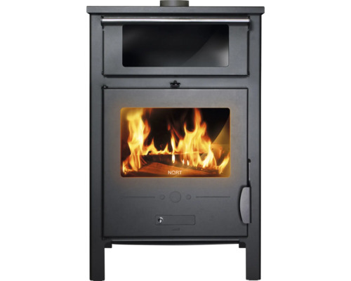 Poêle Nort CADIZ acier noir 9 kW Poêle à bois avec bois de chauffage et flammes