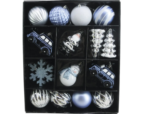 Weihnachtsbaumkugeln Lafiora 25er Pack Ø 8 cm blau weiss silber