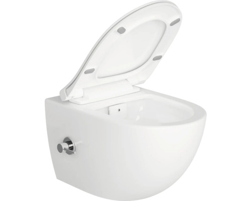 Set de WC douche VitrA Aquacare Sento chasse d'eau profonde sans rebord avec douche hygiénique blanc brillant et avec siège WC 7748B003-6206