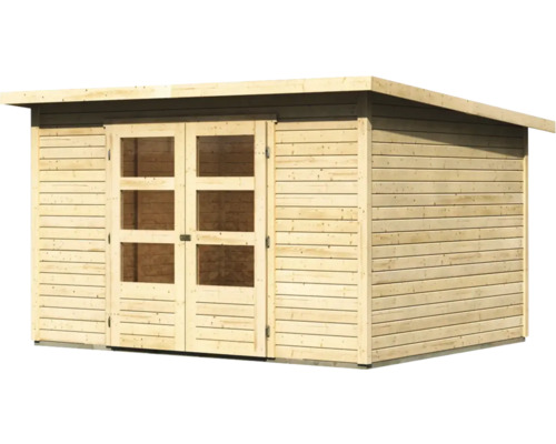 Abri de jardin en bois avec toit plat et double porte