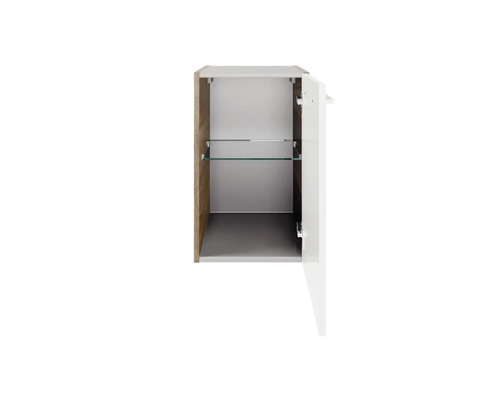 Armoire de toilette de salle de bains ouverte avec étagère en verre