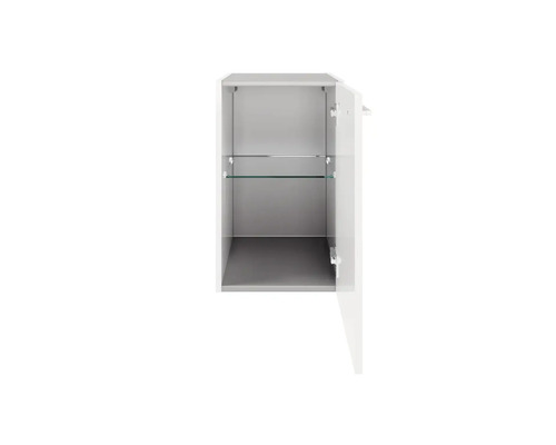Offener Badezimmerschrank mit Glasboden