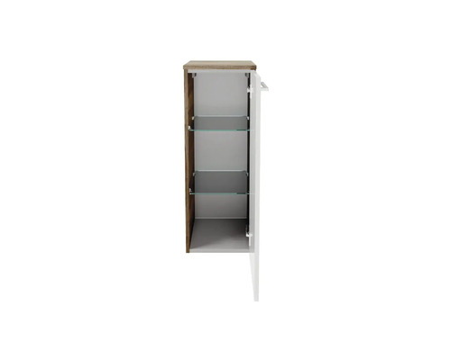 Meuble de salle de bain ouvert avec étagères en verre pour la salle de bain
