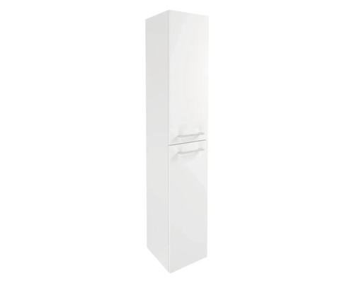 Armoire haute de salle de bains blanche avec deux portes et poignées