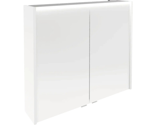 Armoire de toilette LED FACKELMANN Verona lxhxp 80x68.3x16.5 cm blanc brillant Armoire de toilette blanche avec deux portes pour la salle de bain