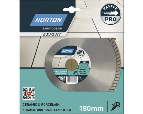 Norton Saint-Gobain Expert disque diamanté à tronçonner pour céramique et carreaux de porcelaine, 180 mm