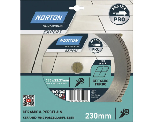 Disque à tronçonner Norton Saint-Gobain Expert, 230 millimètres, pour céramique et porcelaine