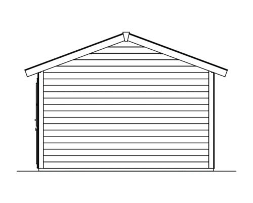 Illustration d''un abri de jardin avec un toit à deux pans et un bardage horizontal en bois.