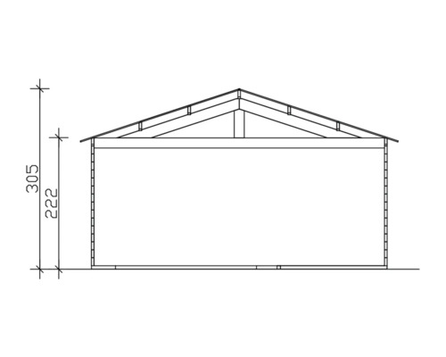 Schéma technique d''une tonnelle de jardin avec toit à deux pentes et indications de hauteur
