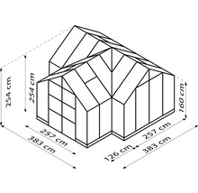 Serre Vitavia Clarus verre de sécurité 3 mm avec cadre de fondation acier 383 x 383 cm argent