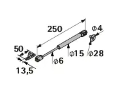 Dessin technique d''un amortisseur à gaz avec indications de dimensions