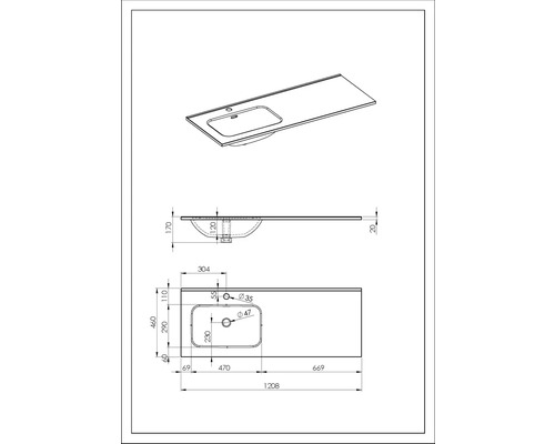 Dessin technique d''un lavabo avec dimensions.