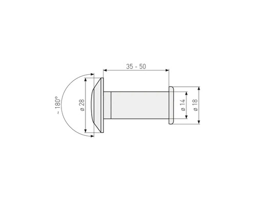 Dessin technique d''un boulon avec les dimensions diamètre 28 millimètres, diamètre 14 millimètres et diamètre 18 millimètres et une longueur de 35 à 50 millimètres.