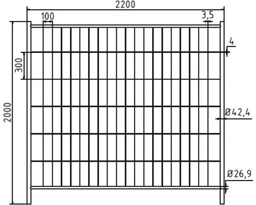 Dessin technique d''une clôture métallique avec cotes