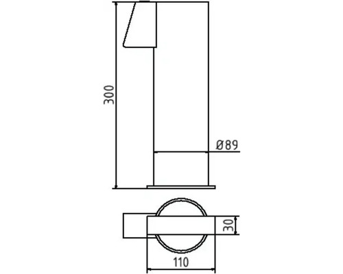 Technische Zeichnung einer Armatur mit Maßangaben.