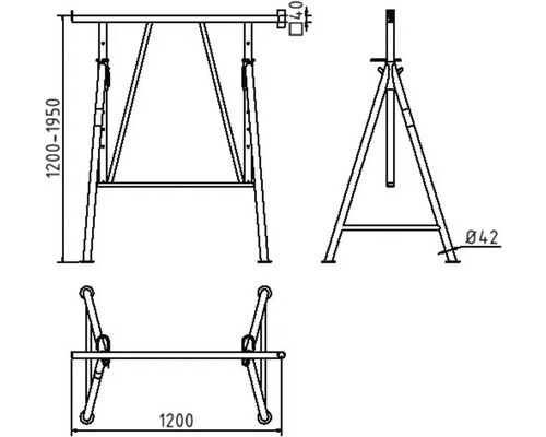 Dessin technique d''un tréteau avec indications de hauteur