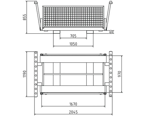 Schéma technique d''une rehausse de palette grillagée avec dimensions
