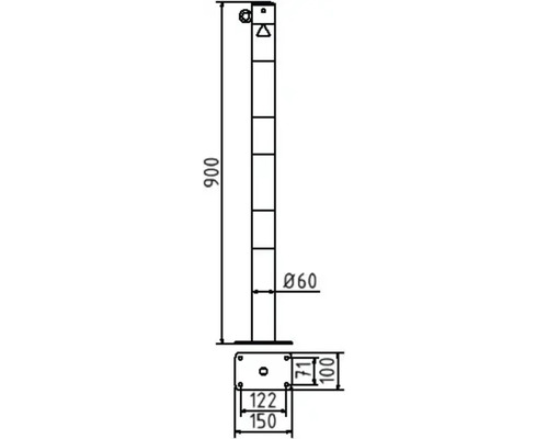 Dessin technique d''un poteau mesurant 900 millimètres de hauteur et 60 millimètres de diamètre