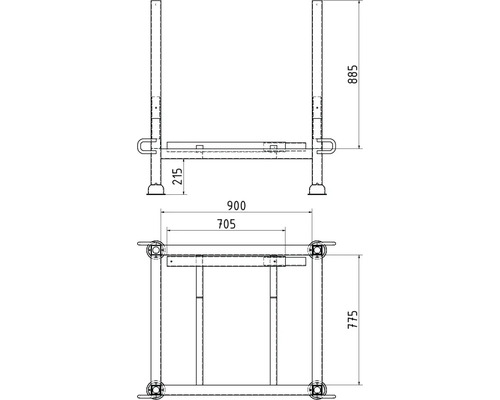 Technische Zeichnung eines Fahrradständers mit Maßangaben