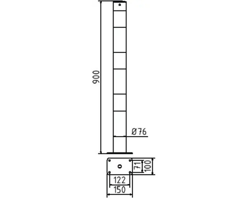 Dessin technique d''un poteau de barrage avec dimensions.
