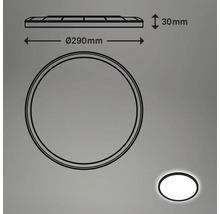 Dessin technique d''un plafonnier LED rond d''un diamètre de 290 mm et d''une hauteur de 30 mm.