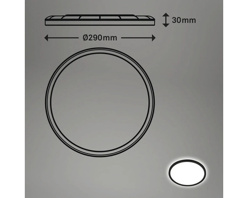 Dessin technique d''un plafonnier LED rond d''un diamètre de 290 mm et d''une hauteur de 30 mm.