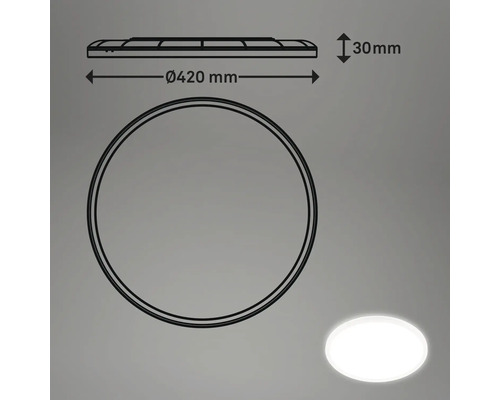 Technische Zeichnung einer runden Deckenleuchte mit den Maßen 420 Millimeter Durchmesser und 30 Millimeter Höhe