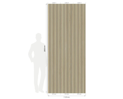 Illustration d''un mur de panneaux en bois mesurant 2600 mm de hauteur et 1125 mm de largeur.