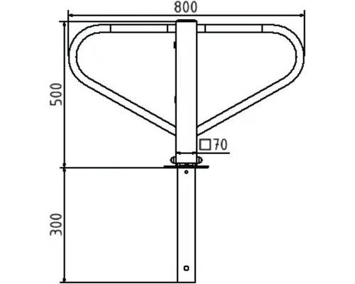Technische Zeichnung eines Fahrradständers mit den Massen 800, 500, 300 und 70.