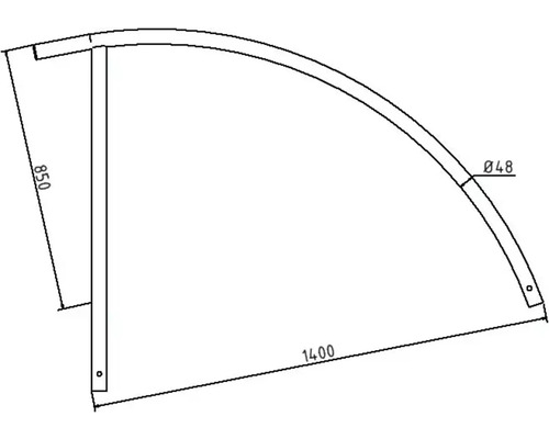 Technische Zeichnung eines Viertelkreis-Duschrahmens mit Maßangaben