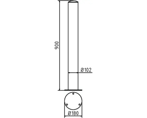 Dessin technique d''une borne avec indication de la hauteur et du diamètre