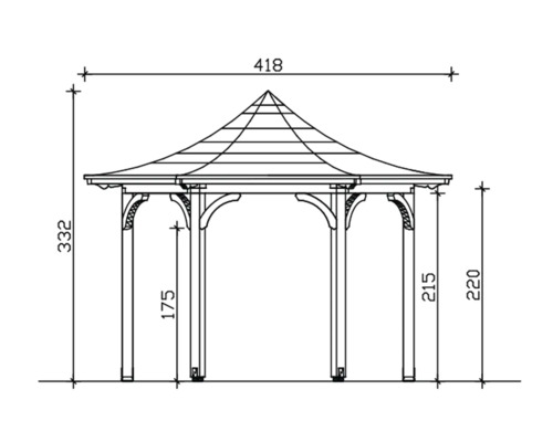 Dessin technique d''un pavillon de jardin avec dimensions.
