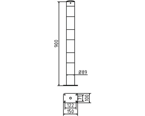Schéma technique d''un poteau de barrage avec indications de dimensions