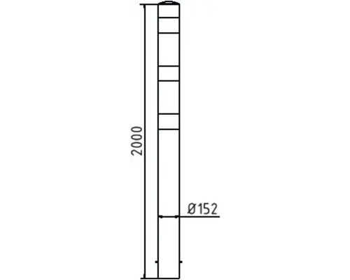 Schéma technique d''un poteau de barrage, dimensions : hauteur de 2000 millimètres et diamètre de 152 millimètres