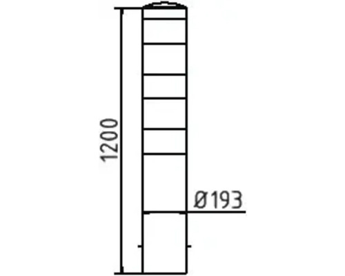 Schéma technique d''une borne d''une hauteur de 1200 millimètres et d''un diamètre de 193 millimètres.