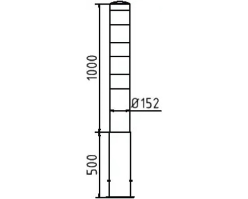 Dessin technique d''une borne avec des dimensions de 1000 mm de hauteur, 152 mm de diamètre et 500 mm de hauteur de socle.