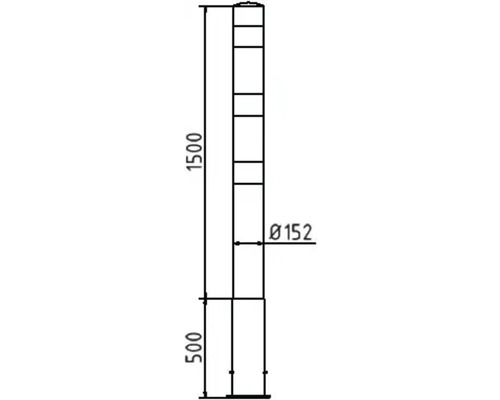 Dessin technique d''une borne d''une hauteur de 1500 millimètres et d''un diamètre de 152 millimètres.