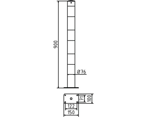 Schéma technique d''un poteau en acier avec cotes