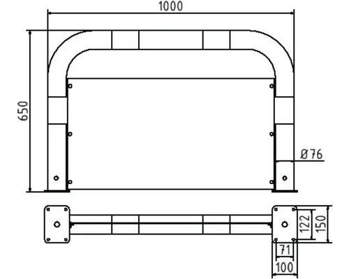 Schéma technique d''une protection anti-collision avec indications de mesure
