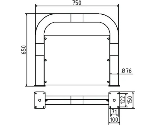 Schéma technique d''un arceau d''appui avec dimensions