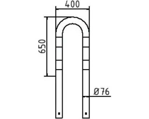 Technische Zeichnung eines U-Bügels mit den Massen 400 und 650 Millimeter sowie einem Durchmesser von 76 Millimeter.