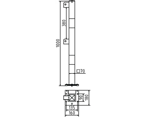 Dessin technique d''une glissière de sécurité avec indication des dimensions